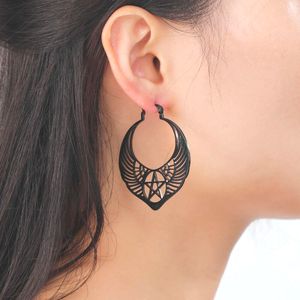 Witchcraft Pentagram Wings Big Stainless Steel Hoop Earrings For Women Witch Exaggerate Jewelry Birthday Gifts