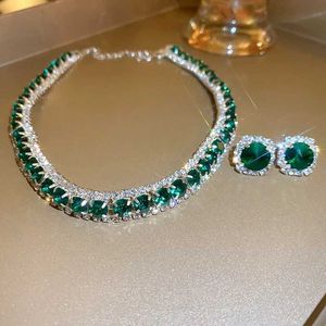 Wedding Jewelry Sets Fyuan Luxury Necklace Earring Set Green Crystal Womens Bride Accessories