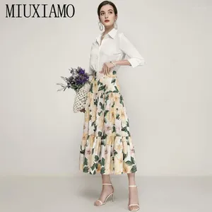 Vestidos de trabalho Miuximao 2024 Moda da primavera feminino feminino Party Workplace Camisa branca Tops Imprimir meia saia vintage elegante chique em conjunto de duas peças