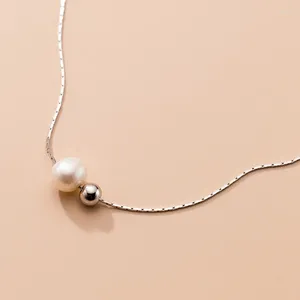 Hängen 7mm Dainty Imitation Pearl Bead Choker Halsband för kvinnor och flickor 925 Sterling Silver Simple Elegant Wedding Banquet Jewelry