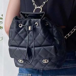 23b Double Pocket Bucket Backpack High Diamond Grid Chain Large Capacity Genuine Frog for Women
