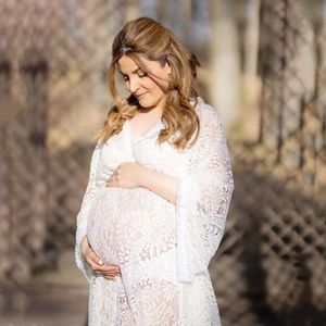 Boho spets moderskapsfoto skytte klänningar gravida kvinnliga fotograferingskläder lång klänning