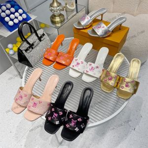 Multicolor geprägte Slipper Revival Line Mules Frauen High Heels Slides Designer Sandalen Vintage Old Flowers Sommer Slider Stiletto Pumpe Hochzeitsfeierschuhe