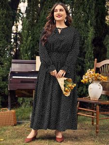 Basic Casual Kleider 3xl 4xl Plus Größe Frauen Kleidung elegant long Slves Polka Point Frau Maxi Kleider Casual Travel Urlaub Chiffon Kleid Y240515