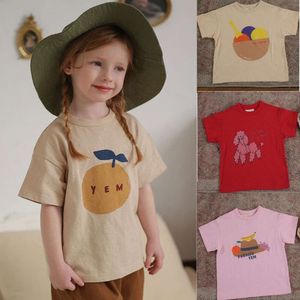 2024 Yaz Kızlar Tişörtler Kısa kollu çocuklar için karikatür çocukları gömlek pamuklu bebek tees toddler kıyafetler giyim 1-8 yıl l2405