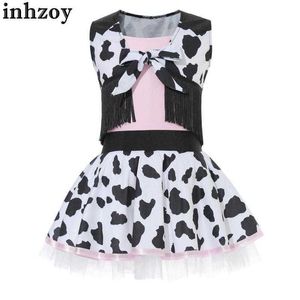 DANCIA CRIANÇAS MENINAS DE MENINAS 2PCS Vestido de vaca de vaca de vaca com tástels conjunto de coletes de halloween cowboys western vestido sofisticado upl2405