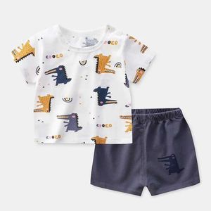 衣料品セット夏の赤ちゃん漫画フルプリントTシャツショーツセットカジュアルショートスリーブトップ2ピースの男の子と女の子の薄いルーズフィッティングセット外部ウェアwx