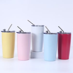 New 20oz stainless steel thermal tumbler with straw portable car straight mug cups traveling office coffee yellow light blue water bottle wholesale 15 2nh