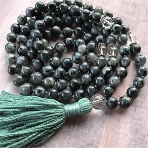 Hängen 8mm naturlig svart glittersten 108 pärlor Tassel knuten halsband klassisk spiritualitet reiki yoga chic bless elegant chakra