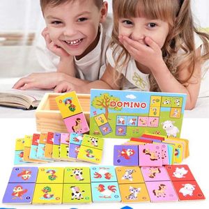 Inne zabawki Montessori drewniane Domino Block Ustaw wczesne edukacyjne zabawki dla dzieci Karty zwierząt poznawczych Domino Puzzle For Children S245163 S245163