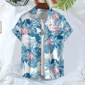 Men's Casual Shirts Hawaiian 3D Plant Print Tropical Leaf Summer Shirt Short-sleeved Lapel Button Top Beach Holiday Aloha Blouse