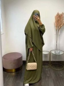 Abbigliamento etnico eid donne musulmane lunghe khimar 2 pezzi set abito abito di preghiera Abaya abbiglia