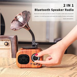 Bluetooth Ser Retro Wood Portable Box Wireless Mini Ser屋外サウンドシステムFMラジオMP3サブウーファー240510