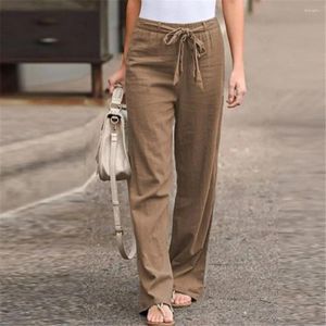 Calça feminina cintura elástica de cor sólida mulher calça calças finas linhas de perna larga longa roupas de rua de rua longa