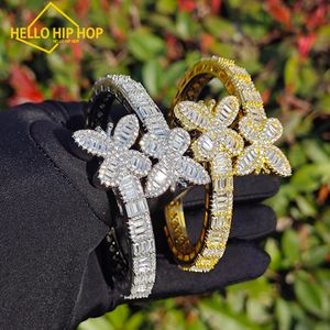 Design hiphop fjäril guldpläterad silver T-formad zirkonarmband, fashionabla och unika personlighet, grossist av enskilda armband