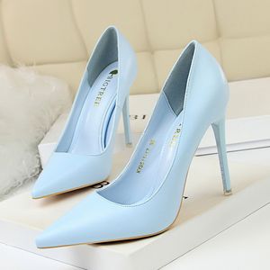 Free shipping 2024 new PU leather women Geometric 10.5CM Stiletto high heels Pillage Pointed toes 7.5CM heel Pumps Dress SHOES party wedding slip-on commuter siz 34-43