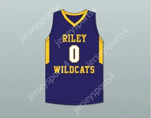 Nome NAY Custom Youth/Kids Blake Wesley 0 James Whitcomb Riley High School Wildcats Navy Blue Basketball Jersey 1 cucito S-6xl