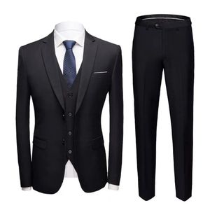 Business Suit 3 Piece Set Jacket Vest Pants Boutique Mens Slim Straight Separates for Wedding 240514