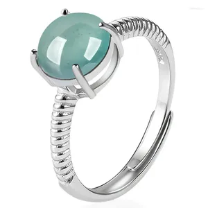 Cluster Ringe natürliche A-Grad Jade Blue Water Egei Gesicht Ring Jadeit Fashion S925 Silber Set Frauengeschenke Schmuck Verstellbar