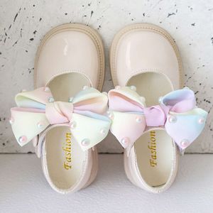 Children 2023 Spring New Colored Pearl Bowknot Princess for Kids Girls Fashion Cute JK Baby Girl Shoes Mary Janes L2405 L2405