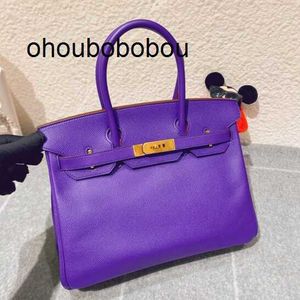Genuine Leather Handbag Bk Hand 30 Bag Women's Handbag Fantasy Purple Gold Buckle Epsom Leather Carving