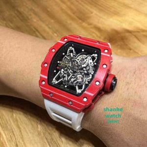 RM Watch Date Red Mens Automatic Mechanical Watch Carbon Fiber Hollowed Out Luminous Fashion Trend Personlig vattentät