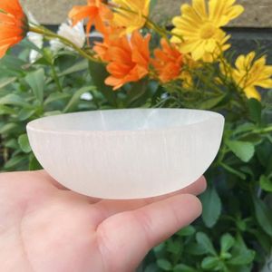 Decorative Figurines 9-10cm 260-300g Natural Selenite Bowl Stone Charging Crystal Dish Ritual Reiki Chakra For Home Decora