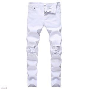 Designer White Mens Jeans nödställda Black Skinny Denim Hip Hop Button Stretch Pants Thekhoi-6 CXG230982 GZV6 GZV6