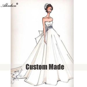 Alonlivn Romantic Custom Made Link of Custom Made Fee Wedding Dress Delicate Beading Sequined Brodery Spets Fullärmar Brudklänningar Ny ankomst