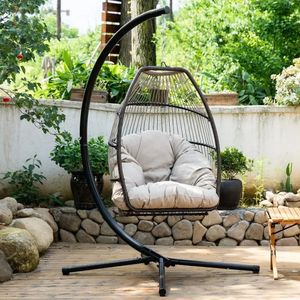 Egg Chair Hammock Hanging Swing UV Resistant Cushion with Stand Indoor Outdoor Garden 240508