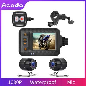 Спортивные видеокамеры Acodo Motorcycle Black Box 1080p 2,0-дюймовый водонепроницаемый DVR DSACAM Передняя и задняя камера DVR DVR Night Vision Box J240514