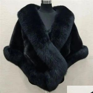 Sjalar Winter Cape Fluffy Soft Cold Resistant Elegant Artificial Fur Evening Dress Shawn Women Poncho för dejting 231012 Drop Delivery DHFQI