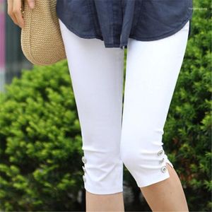 Calça feminina de verão de alta elasticidade calças coloras capris mulheres finas damas da cintura elástica de tamanho