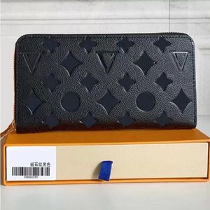 Mode kvinnor koppling plånbok pu läder plånbok enkla blixtlås plånböcker dam damer lång klassisk handväska med orange lådkort 60017 314m