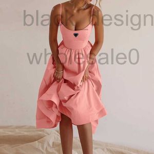 Basic & Casual Dresses designer Women's 2024 Summer New Solid Color Sexy U-Neck with Waist Fold and Hanging Strap Big Swing Dress for Women 7BTR M22L