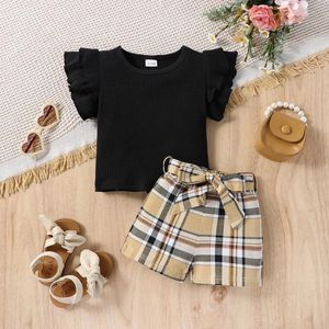 衣服セット子供夏純粋な黒い袖なしのTシャツ因果ショーツ3PC