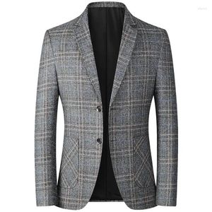 Men's Suits Men Blazer Slim Fit Plaid Long Sleeve Smart Casual For 2024 Spring And Autumn Wedding Coat Clothes