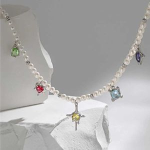 Pendant Necklaces Fashionable Luxury Clavicle Bone Necklace Set with Colorful Zircon Design Necklace S925 Sterling Silver Necklace Jewelry J240513