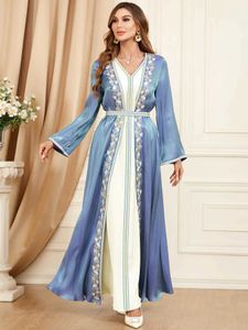 Ethnische Kleidung Herbst Elegant gegen Hals Partykleid für Frauen Muslim Abaya 2 Stück Set Kimono Marokko Caftan Kaftan Robe Arabisch Dubai Islamic T240515