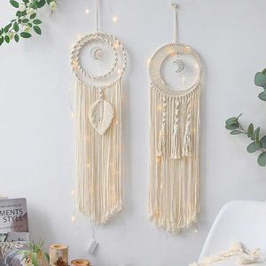 Dekorativa föremål figurer Boho Moon Sun Dream Catcher Home Decor Handmade Woven Room Decoration for Kids Wedding Ornament Craft Gift H240516