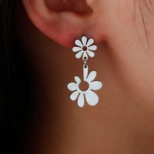 Flower Stainless Steel Dangle For Women Girls Trend Aesthetic Pendant Earrings Minimalist Wedding Jewelry Gifts
