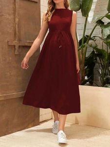 Maternity Dresses Womens Maternity Dress Casual Maternity Sleeveless Swing Solid Dress Pregnancy Clothes Knee Length with Belt Y240516