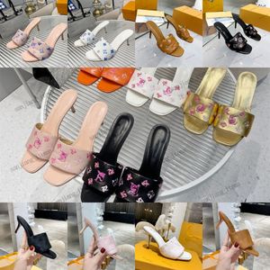 Designer Embossed Revival Mule Slipper Pump Women Sandals Stiletto High Heels Puffy Padded Sandal WATERFRONT Flip Flops Square Toe Slides 35-43 Big Size Lady Shoes