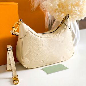 Övre handtag spegel kvalitet lyxig handväska designer väska tygd lady vit läder pochette med axelband väskor mens präglade små bagatelle crossbody koppling väska