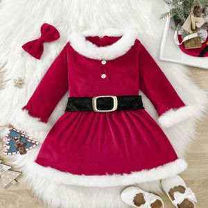 Julflickor Vinterprinsessklänningar för barn Barn klär sig med Bow+Belt Toddler Party Costume kläder 1-6 år L2405