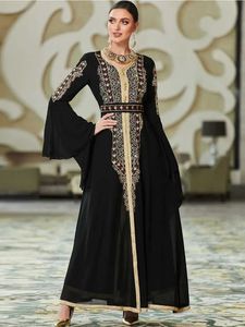 Etniska kläder eid muslimsk klänning för kvinnor abaya flare slve diamant jalabiya broderi marocko party klänningar dubai abayas kaftan vestidos t240515