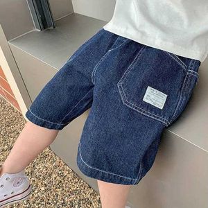 Shorts Boys denim shorts summer childrens solid color fashionable pants new childrens denim elastic pure cotton casual pants for 2-8 years d240516