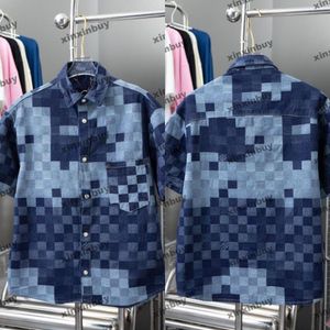 Xinxinbuy Männer Designer T-Shirt T-Shirt 2024 Italien Mosaikbrief Jacquard Muster Denim Sets Kurzarm Baumwollwesen grau schwarze blaue khaki xs-2xl