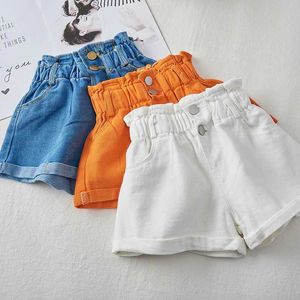 Shorts 2024 Girls Summer Childrens Fashion Denim Shorts Tri Color d240516