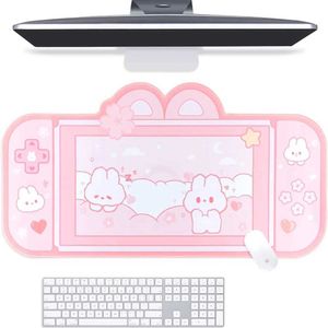 Mouse Pads Wrist Rests Bunny Desk Pad NS Switch Keyboard Game Pad Large Pad Mouse Pad Pink Animal Kawaii Cute Animated Desktop Blotter Protector J240510